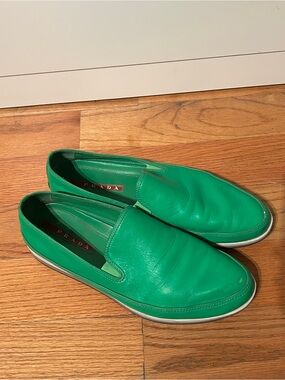 Prada Green Leather Slip-On Sneakers - Men's